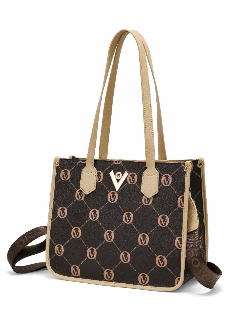 Valentino Orlandi Monogram Tote Crossbody Brown and Cream NWT